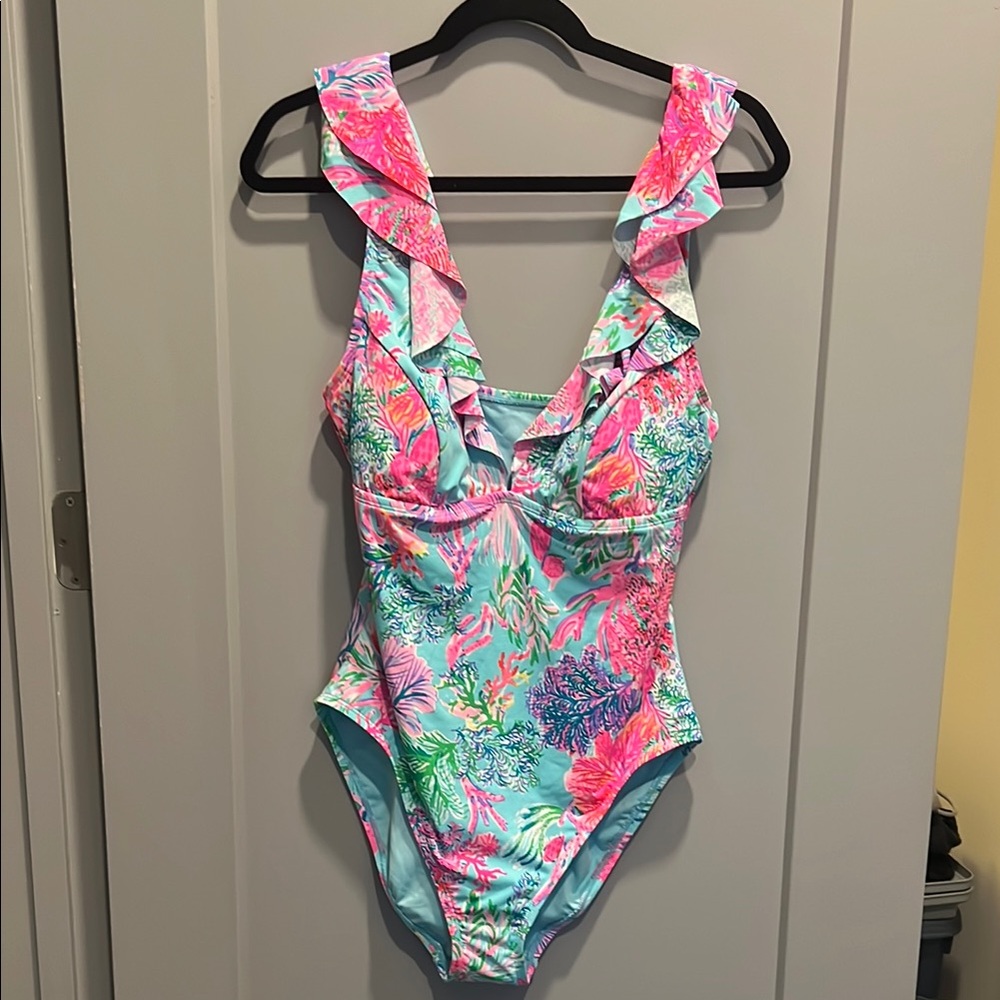 Lilly Pulitzer Ruffled One-Piece Swimsuit in Aqua, Pink, Coral